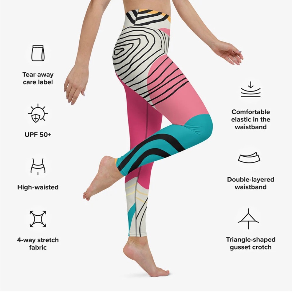 Loony Legs Patterned Leggings and vest shirt “Modernist" Fuchsia/Turquoise Large - Picture 4 of 14